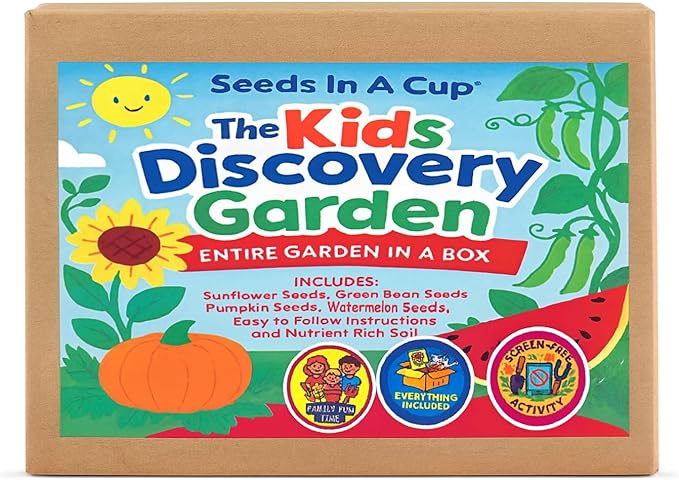Kids Discovery Garden Kit Complete Indoor/Outdoor Growing Set Premium Soil 4 Seed VarietiesEducational for Ages 8+ Made in USA Great Gift for Holiday Gift Idea