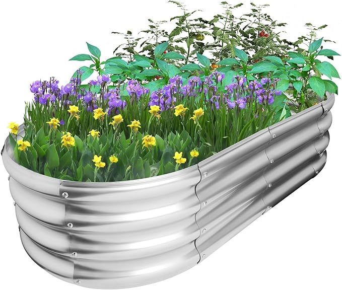 Galvanized Raised Garden Bed Outdoor Oval Metal Planter Box for Vegetables 4x2x1ft Outdoor Gardening Kit Flower Helb