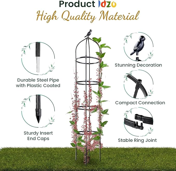 IDZO Combo Raised Garden Bed with Wax Oil Coated 96 Inches Wood Planter with Non-Woven Lining + Metal Obelisk Trellis for Climbing Plants