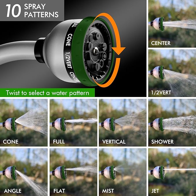 RESTMO Watering Wand Heavy Duty Metal Garden Hose Wand with 10 Spray Patterns 15-Inch Long Hose Nozzle Sprayer with Thumb Flow Control Ideal to Water Hanging Baskets and Shrubs Green