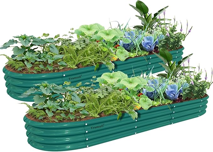 2 Pack 12x2x1FT Galvanized Raised Garden Bed Kit Oval Metal Ground Planter Box Outdoor Bottomless Planter Raised Beds for Vegetables Flowers Herbs Fruits Green