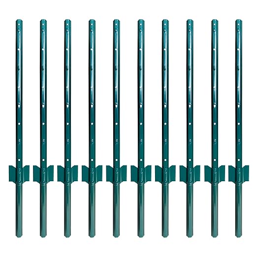 ARIFARO Fence Posts 3 Feet Sturdy Duty Metal Fence Post Pack of 10 No Dig Garden U Post for Wire Fencing Steel Post for Yard Outdoor Wire