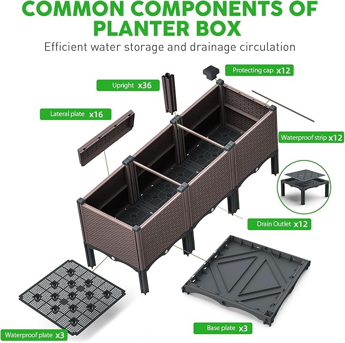 Raised Garden Beds Outdoor Polypropylene Elevated Planter Boxes Outdoor for Vegetables Flowers Herbs Garden Box with Drain Outlet Heat and Frost Resistance Planters 300lb Capacity (46X15X20in)
