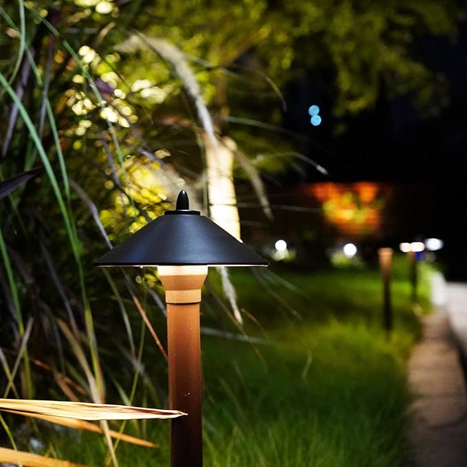 GOODSMANN Landscape Lighting Low Voltage Path Lights 2PK 10W 25 Lumens Halogen Outdoor Lights with 2PK 20W Halogen 176 Lumens Spotlight with Metal Stake and Cable Connector