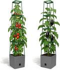 BioGreen 2 Pack Garden Tomato Planter MAXITOM with Plant Support Trellis 59 inch and Self Watering 42 Gal Planter Box for Climbing Vegetables Plants Gray