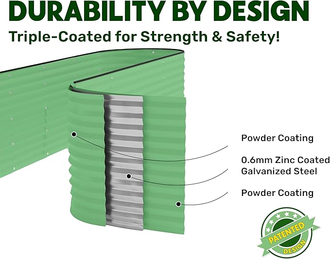 9-in-1 Galvanized Raised Garden Beds Outdoor // 8×2×2.5 ft Modular Planter for Gardening Vegetables Flowers // 32 Extra Tall Metal Raised Garden Bed (Light Green) // Patented Design Planter Box