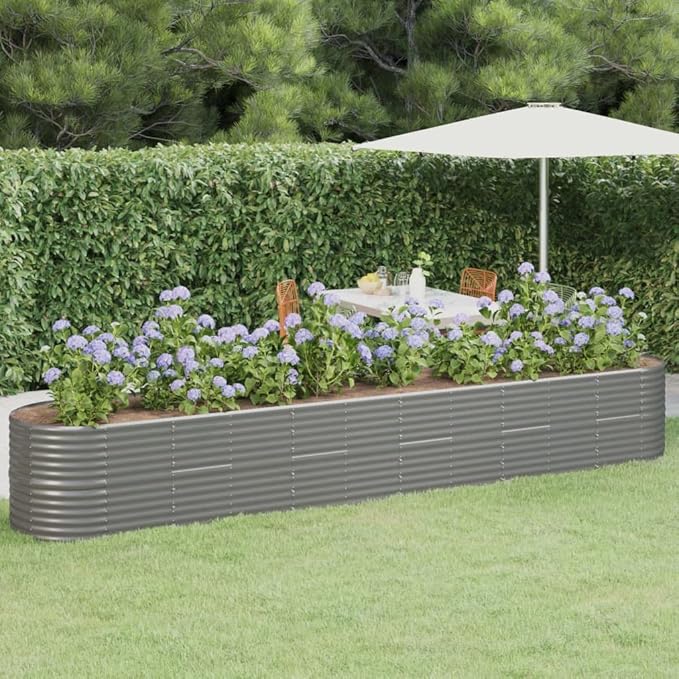 SKM Garden Raised Bed Powder-Coated Steel 173.2x31.5x26.8 Gray (25 KG/55 LBS)