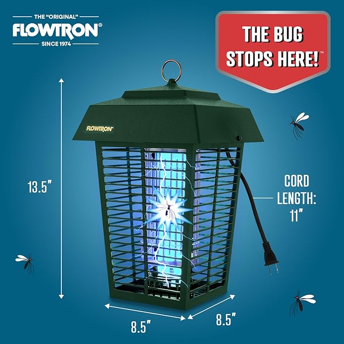Flowtron Bug Zapper 1 Acre of Outdoor Coverage with Powerful 40W Bulb &amp 5600V Instant Killing Grid Electric Insect Fly &amp Mosquito Zapper Made in The USA - Green Color
