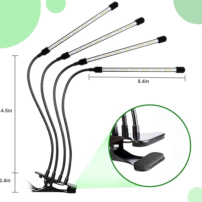 MEGHALI Four Head Grow Lights with Timing Dimming Function LED Clip Plant Light Indoor Grow Lamp for Vegetable Succulent Herb Seedlings Garden