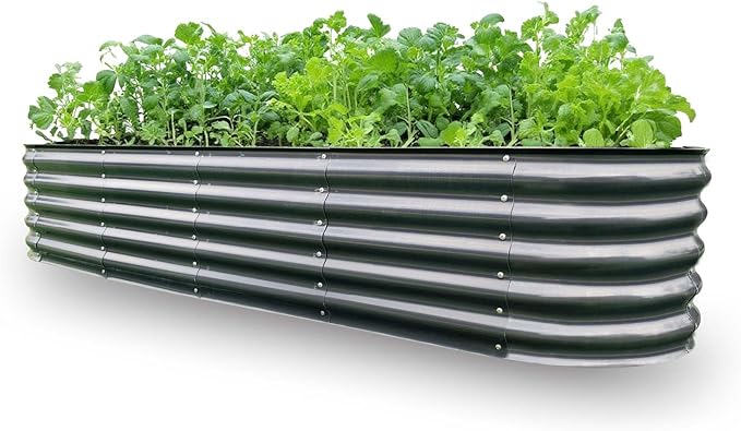 GrowHaus 8x2x1.4FT Galvanized Raised Garden Bed Planter Boxes Outdoor Large Metal Garden Beds for Planting Vegetables Flowers Herbs Dark Gray