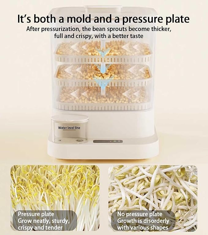 Automatic Sprouter Bean Growing Machine 3 Layers Home Smart Bean Sprout Machine with 1.5L Water Tank 360° Automatic Spray