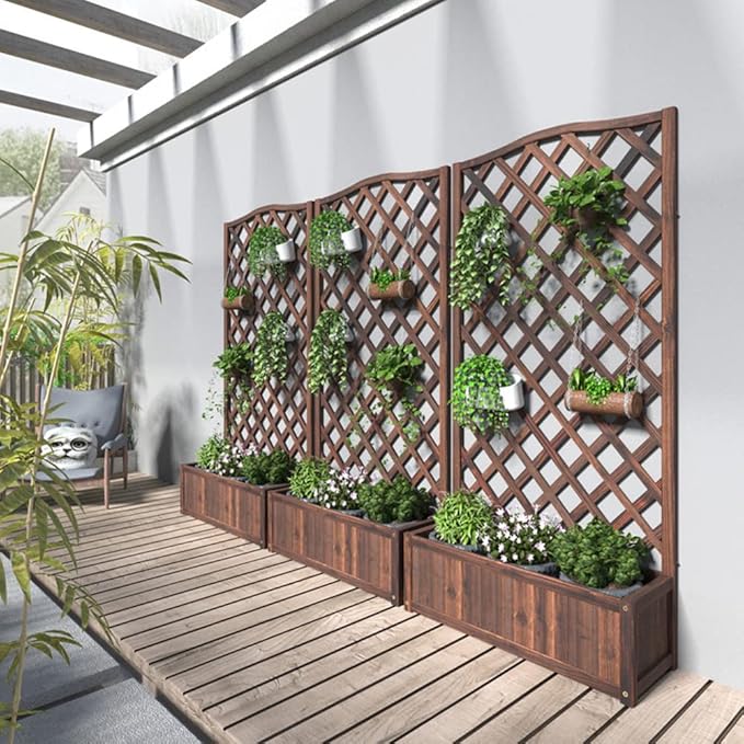 Generic Wood Planter Raised Bed with Trellis Outdoor Natural Wooden Garden Bed Planter Box Kit for Vegetables Herbs Flowers Tomato And HerbsNatural90x35x120cm
