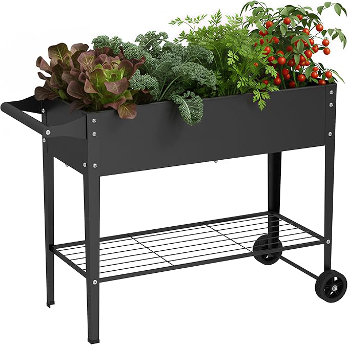 Elevate 32 Tall Raised Garden Bed with WheelPlanter Box for BackyardOutdoor Garden Patio Balcony 400lb CapacityBlack