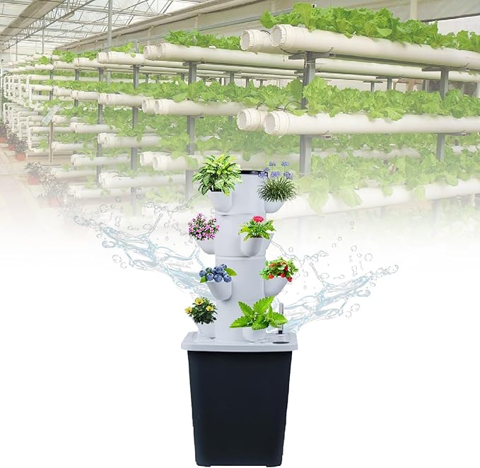 Hydroponics Growing System Aeroponics Tower 25 Holes Garden Planting Kit Water Circulation Pump for Indoor Herb Cultivation(20holes)
