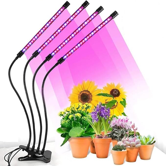 AUXTINGS LED Grow Lights for Indoor PlantsFull Spectrum 4 Heads Plant Growing Lamp with 3/6/9H Auto Timer 10 Dimmable Modes &amp 3 Light Settings Seed Starting Grow Lights for Indoor Gardening