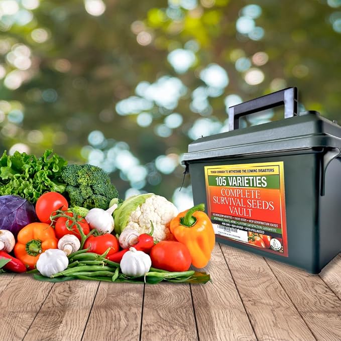 Survival Garden Heirloom Seeds Non GMO - 105 Varieties of Herb Fruit and Vegetable Seeds for Planting Home Garden Plus Seed Storage Organizer Vault - Non Hybrid Open Pollinated by Grow For It