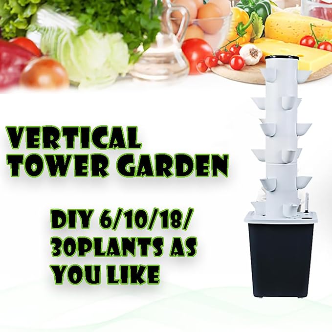 30-Plant Hydroponics Tower Garden Hydroponic Growing System Aeroponics Growing Kit for Fruits and Vegetables with Hydrating Pump Adapter Net Pots Timer for Frui