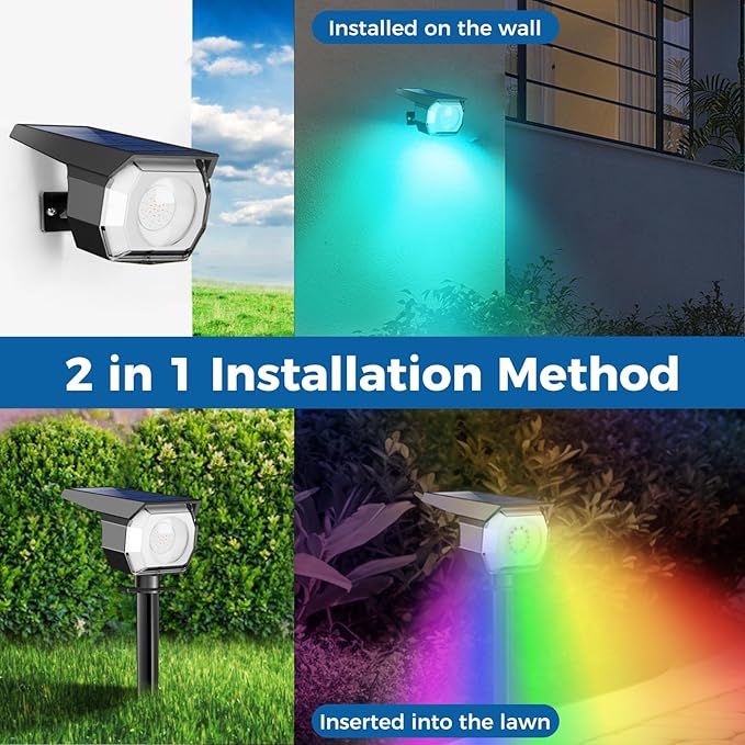 Peasur 2 Pack Solar Spot Lights Outdoor Color Changing 7 Modes Halloween RGB Solar Powered Waterproof Spotlight Landscape Lighting for Outside Yard Garden Pathway