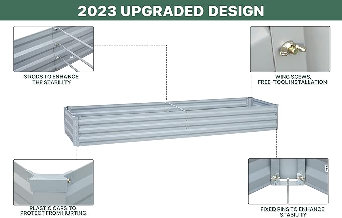 Planter Raised Beds Raised Garden Bed for Gardening Garden Boxes Outdoor Metal Raised Garden Beds 8x2x1 FT Galvanized Grey