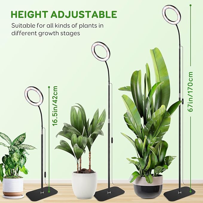 One Head Grow Lights for Indoor Plant Full Spectrum Plant Lights for Indoor Growing with 3/9/12 Timer 5 Dimmable Levels Height Adjustable 16.5''-68 Strong Base for Large Plants