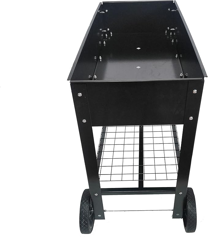 Mobile Metal Raised Garden Bed Cart with Legs Elevated Tall Planter Box with Wheels for Outdoor Indoors House Patio Backyard Vegetables Tomato DIY Herb Grow Black