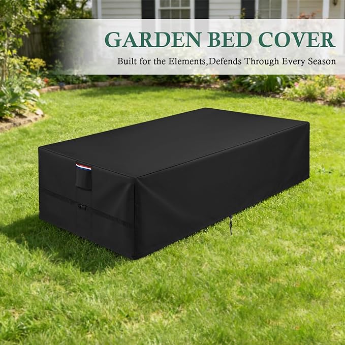 Raised Garden Bed Cover (Only-Cover)Outdoor Planter Boxes Covers with Reinforced SealsRectangular Gardening Beds Protecter with Ventilation for PatioBalconyBackyard (420D Black2x6ft)