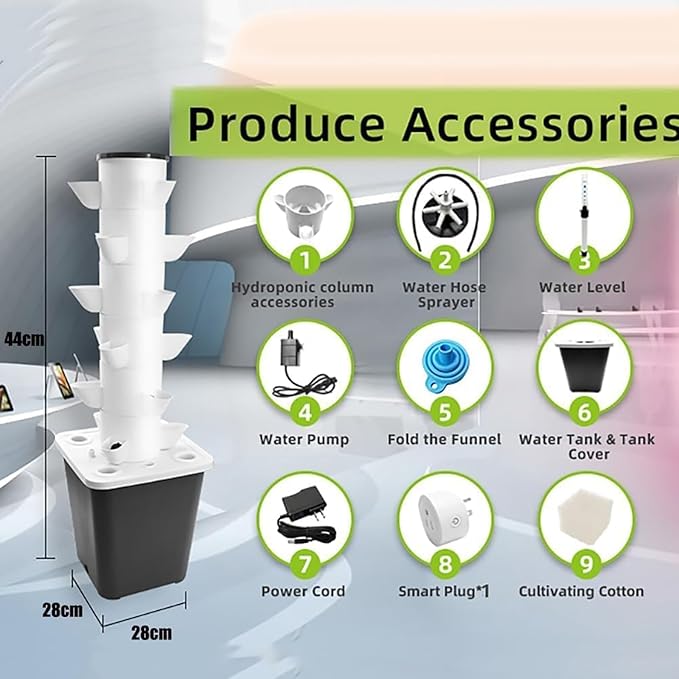 Hydroponic Tower Growing Sytem Indoor Hydroponic Grow System Vertical Grow Tower Plants Sites with Pump and Movable Water Tank Adapter (Color : 30holes)