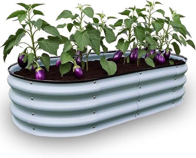 GrowHaus 4x2x1FT Galvanized Raised Garden Bed Planter Boxes Outdoor Metal Garden Beds for Planting Vegetables Flowers Herbs Silver