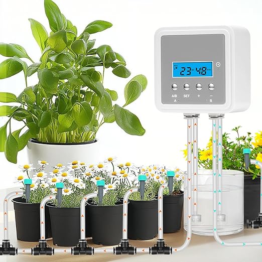 Smart Automatic Plant Watering System for 20 Pots - Dual Pump Indoor Drip Irrigation Kit with 30-Day Programmable Timer &amp USB-C Charging