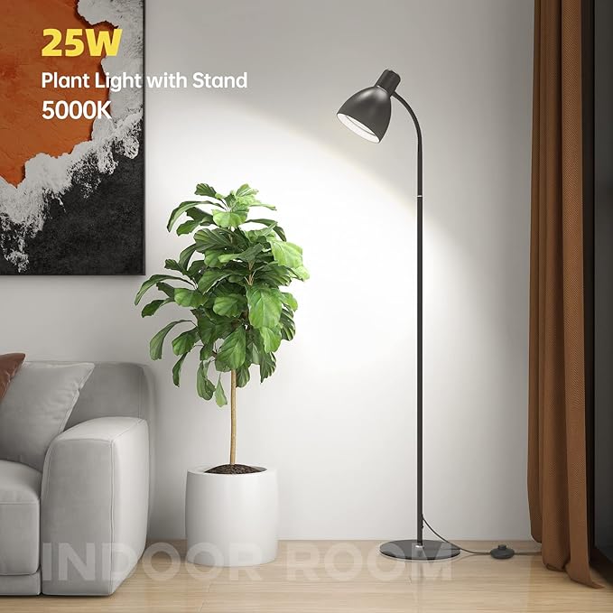 Bstrip Grow Light Lamp 5000K Full Spectrum 25W LED Grow Light for Indoor Plants - 55 H Stand Adjustable Angle with On/Off Switch