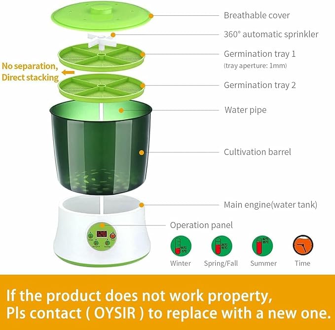 Intelligent Automatic Bean Sprouts MakerSeed Sprouter Kits LED Display Time Intelligent Automatic Bean Sprouts Maker 2 Layers Function L
