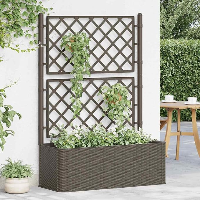Garden Raised Bed with Trellis Self Watering System Weather Resistant Planter Vegetable Herb Flower Growing - Mocha 39.4 x 16.9 x 55.9