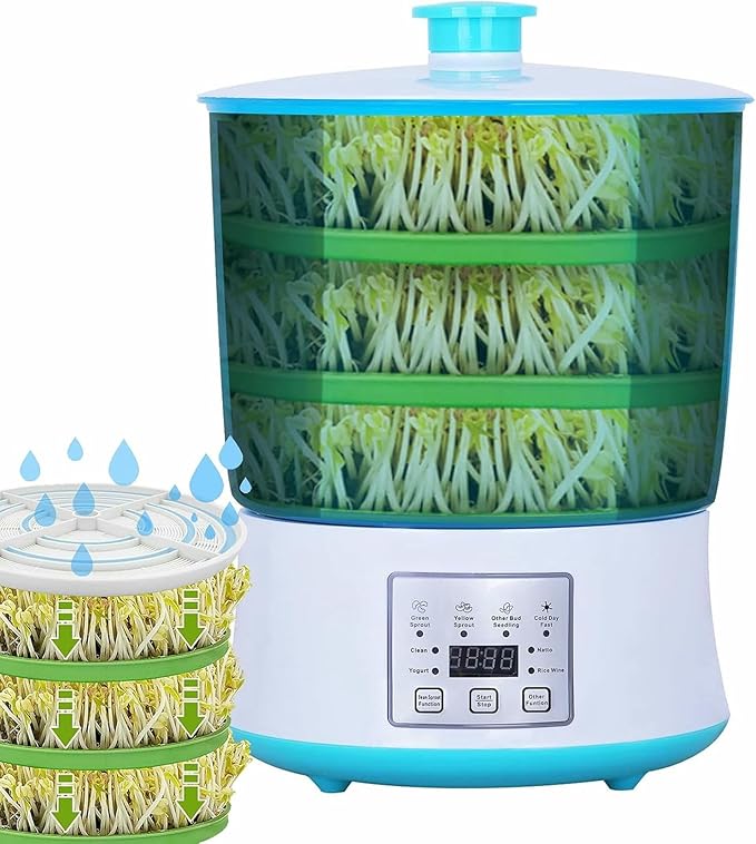 Automatic Sprouter Bean Growing Machine 3 Layers Germination Tank Seed Germination Machine LED Display Time Control 360° Automatic Spray for Every HOM