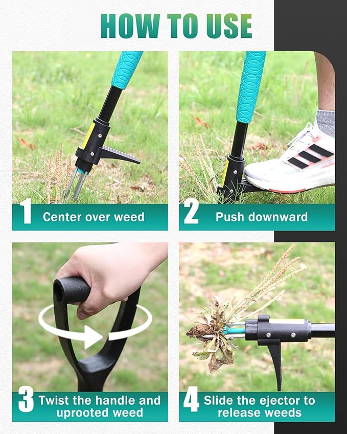 Breeze Touch 39 Weed Pulling Tool 3-Claw Detachable Weed Puller Tool with Long Handle Heavy Duty Stand Up Weeder Weeding Tool for Lawn Yard Garden Crabgrass Dandelion Picker Weed Remover