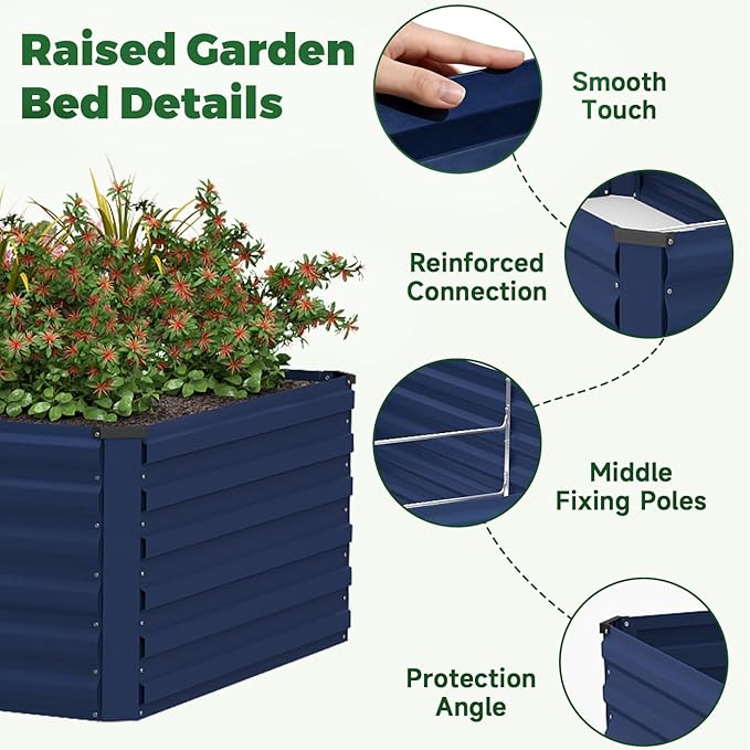 8x4x2 ft Outdoor Raised Garden Bed Large Metal Planter Raised Beds Planters for Outdoor Plants for Vegetables Flowers Herbs Fruits and Succulents.(4 PcsBlue)