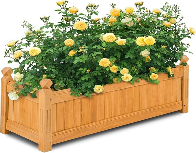 S AFSTAR Wooden Raised Garden Bed Outdoor Rectangular Plant Box W/Drainage Holes Wood Raised Planter for Vegetable Fruit Flower Rise Planter Container for Yard Patio Garden 43.5 L x 16 W x 14 H
