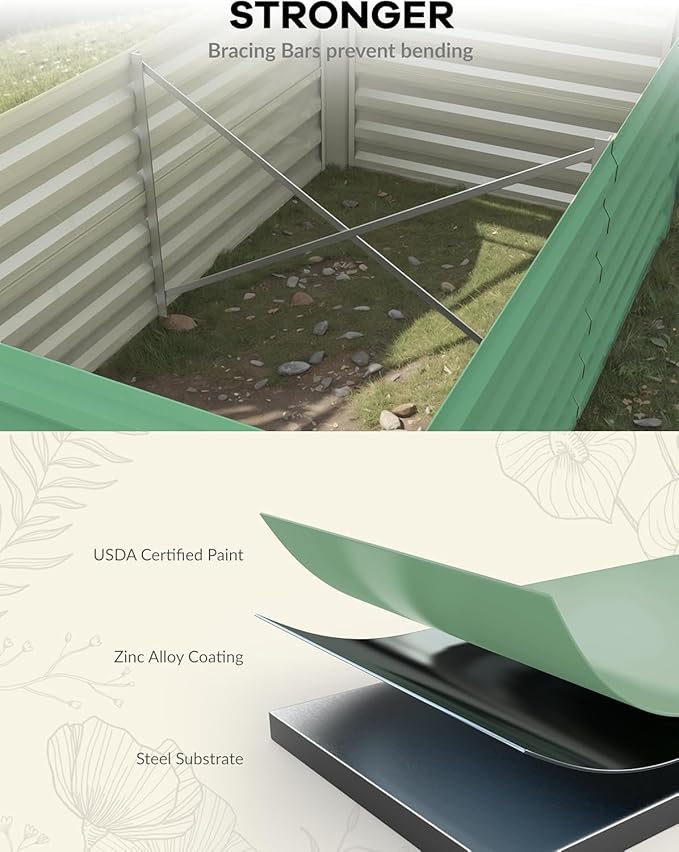 2 Pcs 6x3x2 ft Galvanized Metal Raised Garden Bed Deep Root Planter Box for Vegetables Flowers Herbs Heavy-Duty Outdoor Raised Garden Bed Kit with Gardening Gloves &amp Wrench