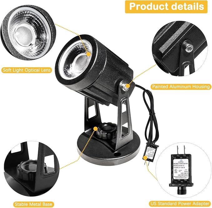 LED Spot Lights Indoor Dimmable Accent Lighting Uplights with Remote 2 in 1 7.5 ft Cord Adjustable Warm White Aluminum Finish Up Light for Plants Art Decor (Including Base and Stake)