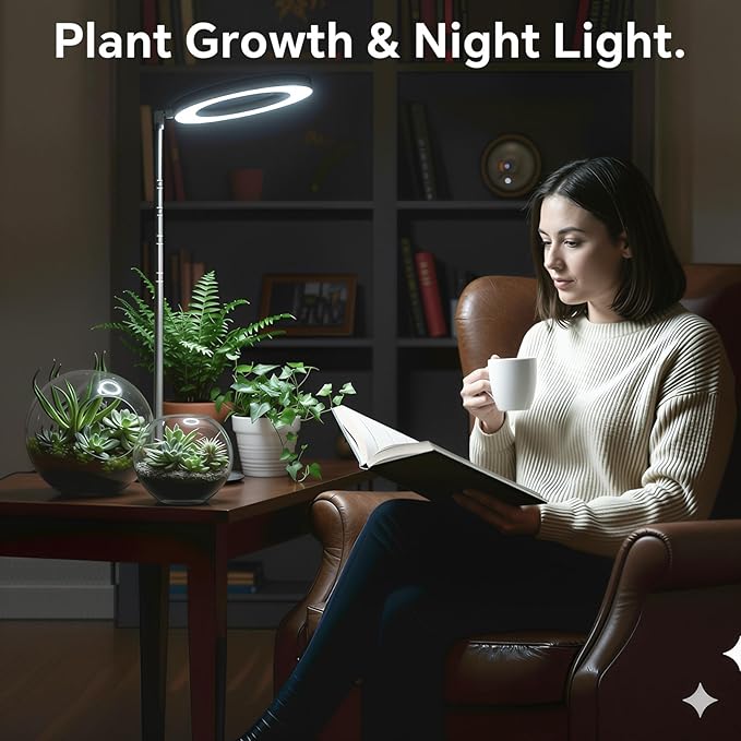 Desktop Grow Light Height Adjustable Grow Lights for Indoor Plants Full Spectrum 3 Lighting Mode Halo Grow Light with Timer Plant Lights for Indoor Growing (Black)