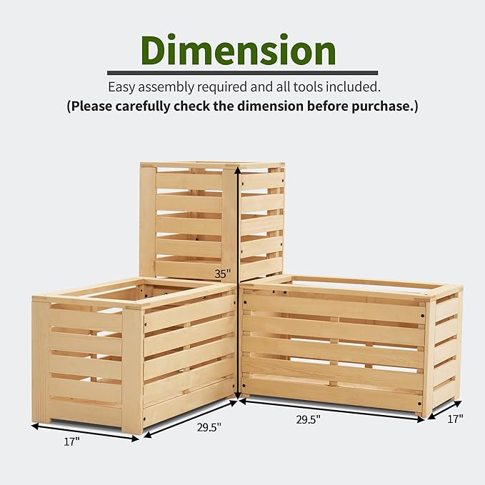 MCombo 2 Tier Corner Raised Garden Bed Outdoor Wooden Planter Box Elevated Garden Bed with Liners for Vegetables Herbs and Flowers 0315