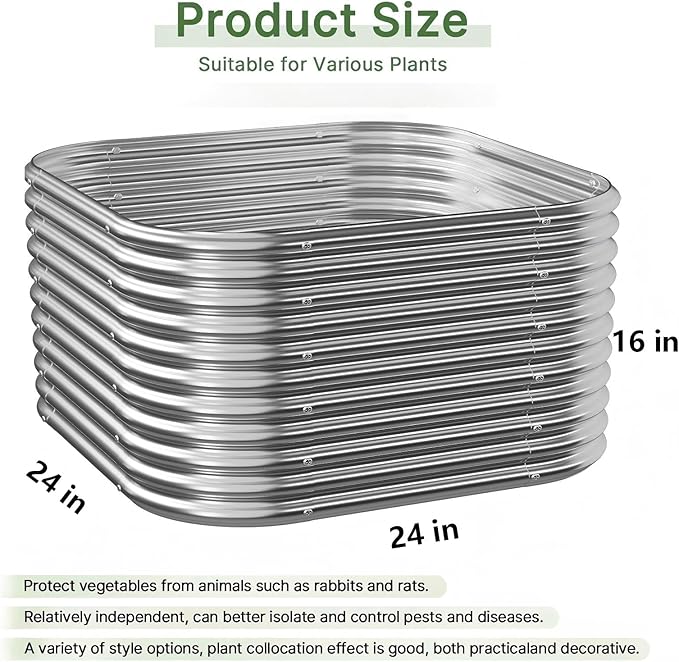 2pcs Tall Galvanized Raised Garden Bed Outdoor Metal Raised Beds for Vegetables Above Ground Garden Box for Flower Steel Garden Bed for Gardening - 2FT