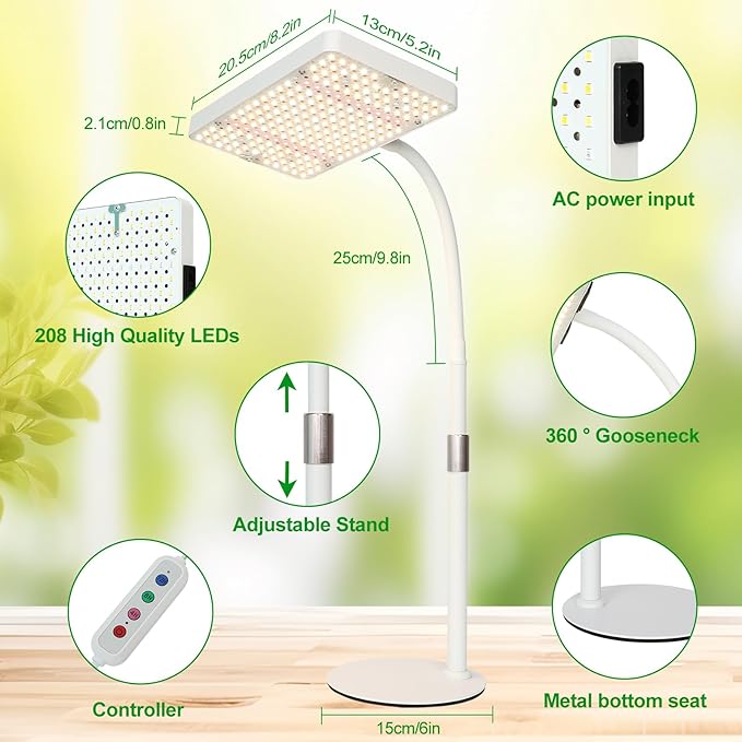 Tabletop Grow Light Bright Desk Grow Lights for Seed Starting Bonsai Succulent Cactus 4/8/12/16/20H Timer 25 Watt Power Draw NO Need Adapter 16-24 Height Daisy Chain Function