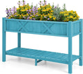 Raised Garden Bed with Legs HIPS Elevated Planter Box with Drainage Holes &amp Storage Shelf Standing Garden Box for Backyard Patio Balcony Deck Terrace (Blue 44” x 18” x 29”)