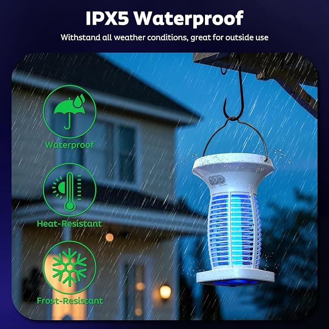 Solar Bug Zapper Outdoor Mosquito Zapper Outdoor Waterproof Electric Fly Zapper Rechargeable Mosquito Killer with Solar Panel 4200V Fly Trap Indoor for Home Backyard Patio Garden Camping