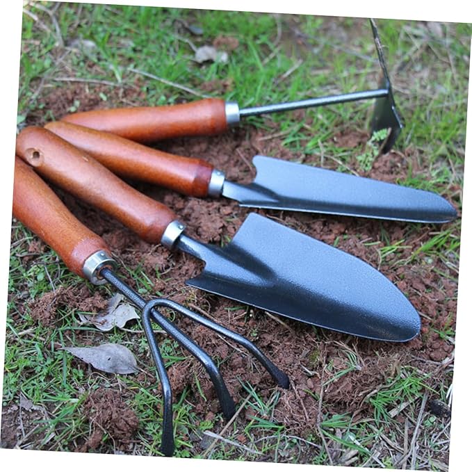 Garden Tool Set 4pcs Hand Trowel Spade Rake Mini Metal Shovel Gardening Tools for Planting Transplanting Soil Digging in Home Garden and Flower Pots
