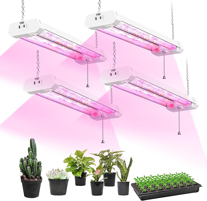 Hlite 4 Pack 16inch Adjustable Full Spectrum Plant Growing Lamps- Linkable Grow Lights for Indoor Plants Plug and Hanging Design with On/Off Switch Hanging Grow Light from Seedling to FloweringWhite