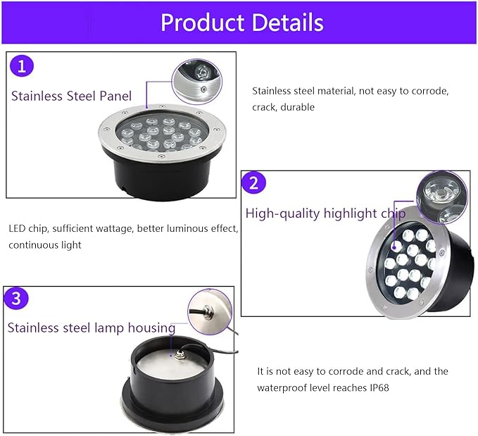 Underwater Pond Light Submersible Led Pool Lights IP68 Waterproof Stainless Steel Fountain Light Low Voltage DC12/24V Recessed Underground Light for Landscape Walls Spotlights(Red5W-DC12V)