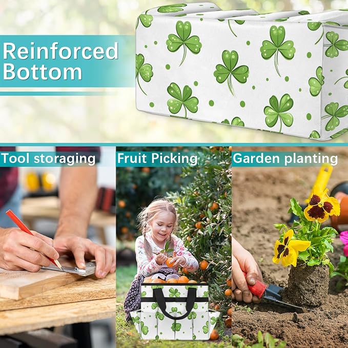 Clover Gardening Tool BagHeavy Duty Garden Tote BagPortable Oxford Leaf Gardening Storage Basket Organizer Handbag with Pockets HandleHand Tools Gifts for Outdoor Garden Lawn Yard