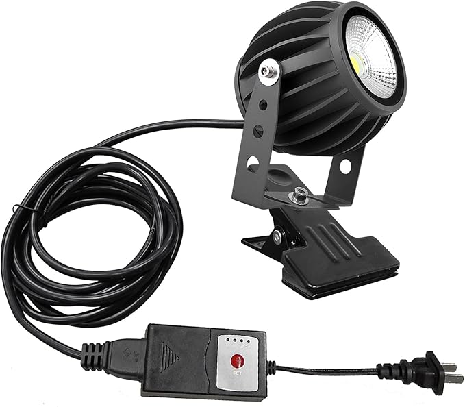 Kiven IP65 Waterproof LED Landscape Clamp Light Grey Decorative Spotlight Lamp with Plug-in Cord and Timer for Indoor Outdoor Yard Step Statue (10W Warm White)