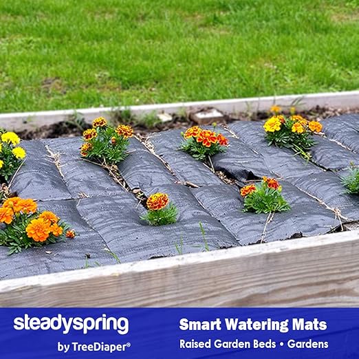 SteadySpring® Smart Watering Garden Mat for Raised Garden Beds 30-Day Irrigation Auto Refills with Rain for Gardens Tomato Plants Flowers (2-Pack)